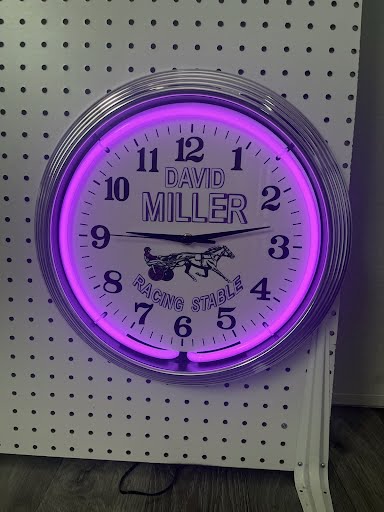 David Miller Racing Stable custom neon clock with purple glow