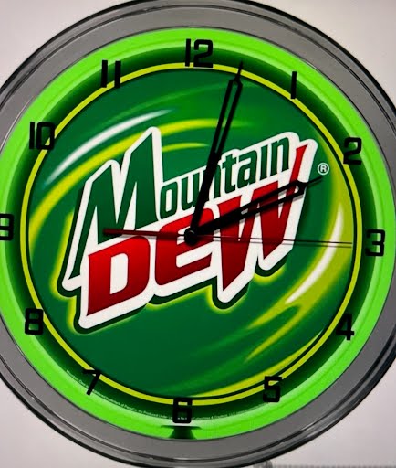 Mountain Dew custom neon clock with green glow