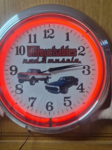 Untouchables Rod & Muscle custom neon clock with red glow