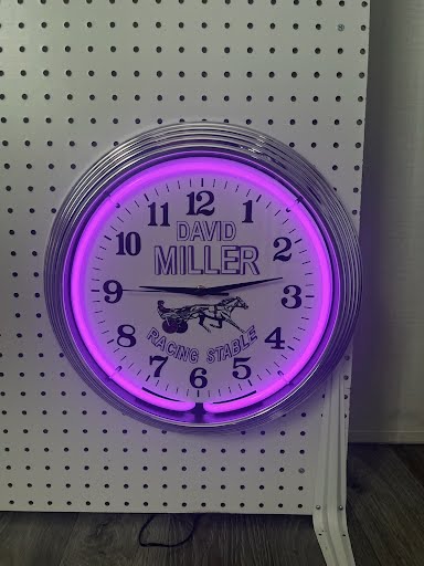 David Miller Racing Stable custom neon clock with purple glow