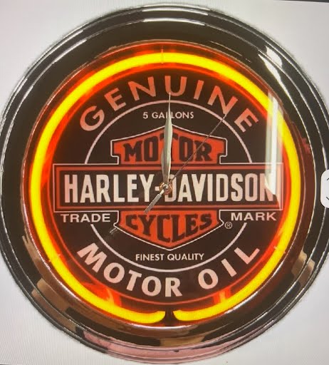 Harley-Davidson custom neon clock with orange glow