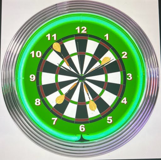Dartboard custom neon clock with green glow