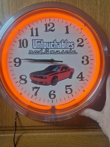 Classic car custom neon clock with orange glow