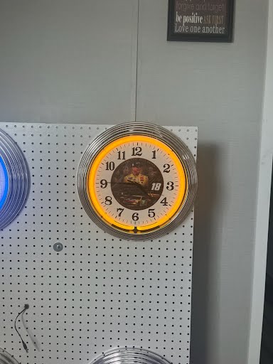 Kyle Busch tribute custom neon clock on display wall